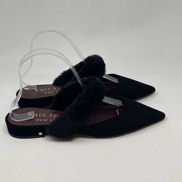 Kate Spade Marielle 2 Furry Mules Flats Womens 8.5 B Black Pointed Toe Shoes - Picture 1 of 15